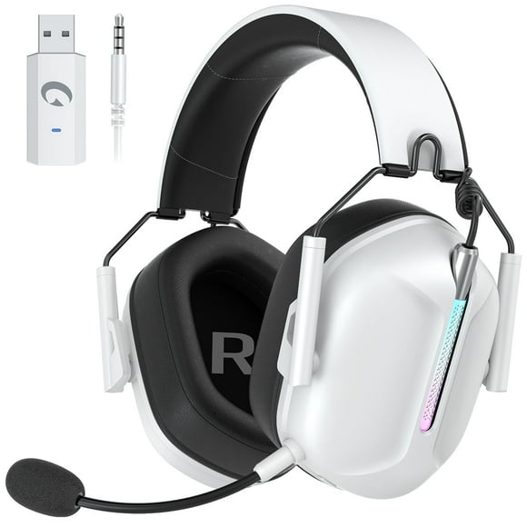 Ecomoment Wireless Gaming Headset Compatible for PS5 Switch PC Mac, 2.4 GHz/Bluetooth 5.2 Gaming Headphones with Noise Cancelling Microphone 40+ Hours Battery Life,3.5mm Wired for Xbox Series,White