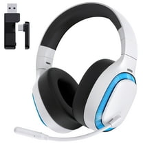 Ecomoment Wireless Gaming Headset for PS5, PC,Switch,Mac with Bluetooth 5.4, 2.4GHz USB PS5 Headset with Mic,Gaming Headphones with RGB Light, 70H Battery Life,White&blue