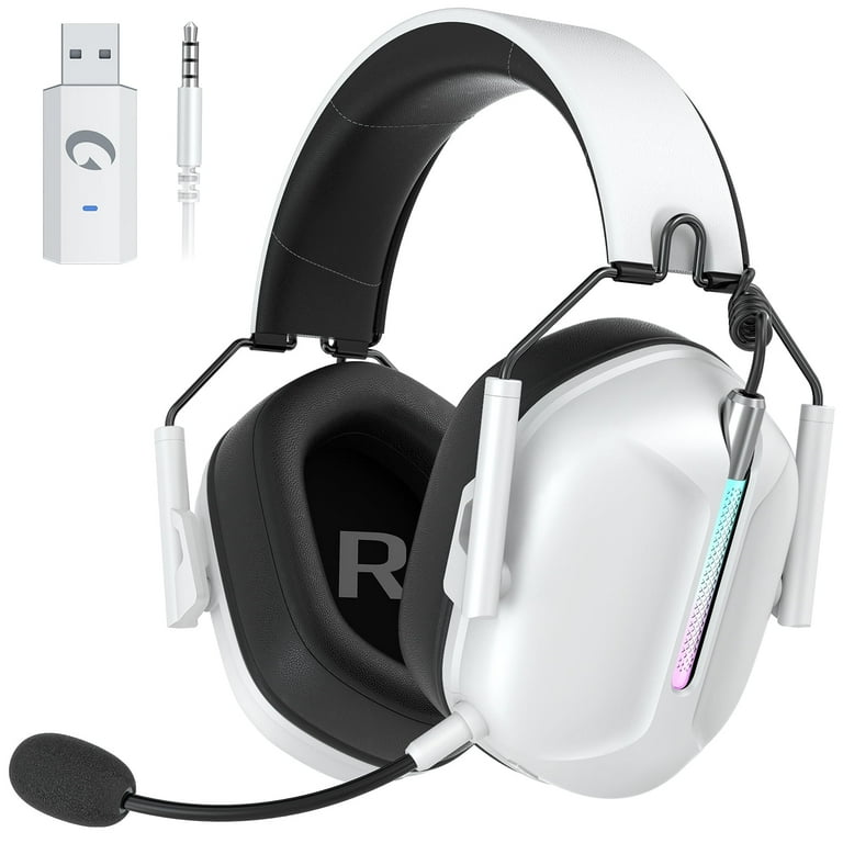 Ecomoment Wireless Gaming Headset for PS5 PS4 Nintendo Switch PC Mac 2.4 GHz Bluetooth 5.2 Gaming Headphones with Noise Cancelling Microphone 40 Hours Battery Life 3.5mm Wired for Xbox Series White Sh...