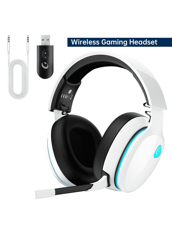 Ecomoment Wireless Gaming Headset for PS5, PS4, PC, Switch, Mac with Bluetooth 5.2, 2.4GHz USB Gaming Headphones with Detachable Noise Canceling Mic,Stereo Sound,3.5mm Wired Mode for Xbox Series,White
