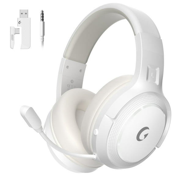 AYEDLOE Wireless Gaming Headset for PC, PS5, PS4, Switch, Mac with Dual EQ (Game & Music), 2.4G USB Gaming Headphones with Noise Cancelling Mic, 50H Playtime, 3.5mm Wired Mode for Xbox, White