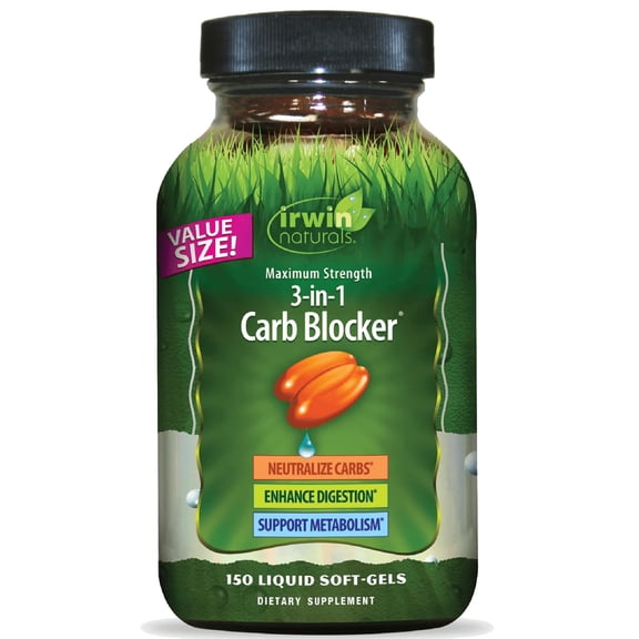 Irwin Naturals Maximum Strength 3-in-1 Carb Blocker – 150 Liquid Soft-Gels