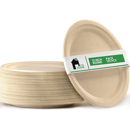 EconoHome 12 Inch Compostable Plates [50-Pack] - Eco-Conscious Disposable Tray Made of Bagasse or Sugarcane Fiber - Microwave, Refrigerator-Safe - Heavy Duty Paper Plates for Dinner, Party Supplies