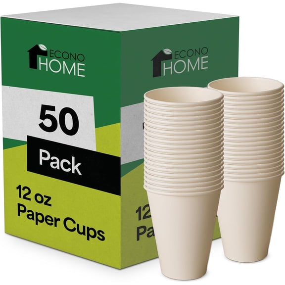 EconoHome 12 oz 50 Pack Disposable Coffee Paper Cups - Paper Cups for Hot and Cold Drinks, Tea, Water, and Juice