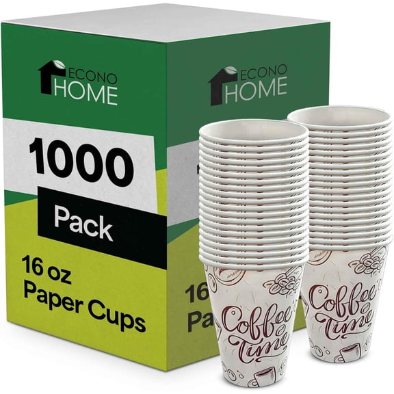 EconoHome 16 oz 1000 Pack Disposable Coffee Paper Cups - Paper Cups for Hot and Cold Drinks, Tea, Water, and Juice