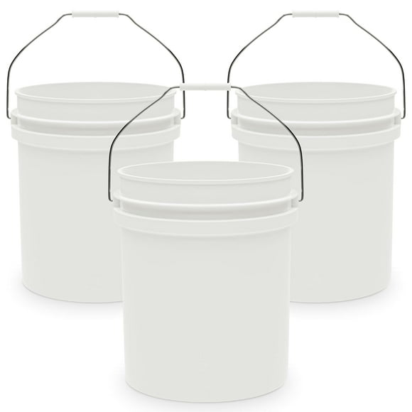 EconoHome 5-Gallon White Bucket Pail Container Without Lid | Metal Handles with Plastic Grip for Easy Carrying | Easy Stack and Store | Heavy-Duty 90MIL Extra Durable | Food Grade | BPA Free - 3 Pack