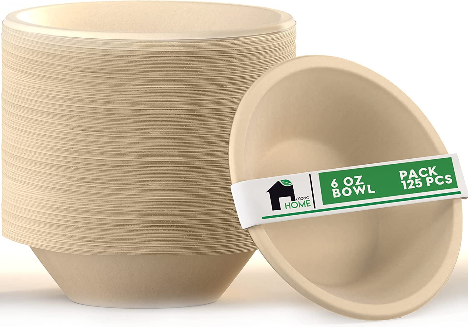 EconoHome 6 oz. Compostable Bowls 125Pack EcoConscious, Microwaveable, Heavy Duty Bowls