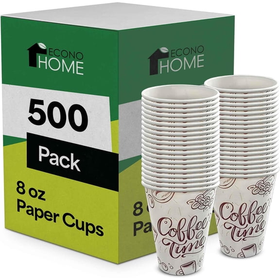 EconoHome 8 oz 500 Pack Disposable Coffee Paper Cups - Paper Cups for Hot and Cold Drinks, Tea, Water, and Juice