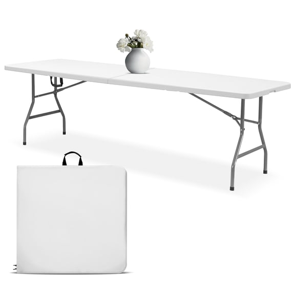 EconoHome 8ft Folding Table with Handle | Heavy-Duty Foldable Table | Portable Table for Indoor & Outdoor Use