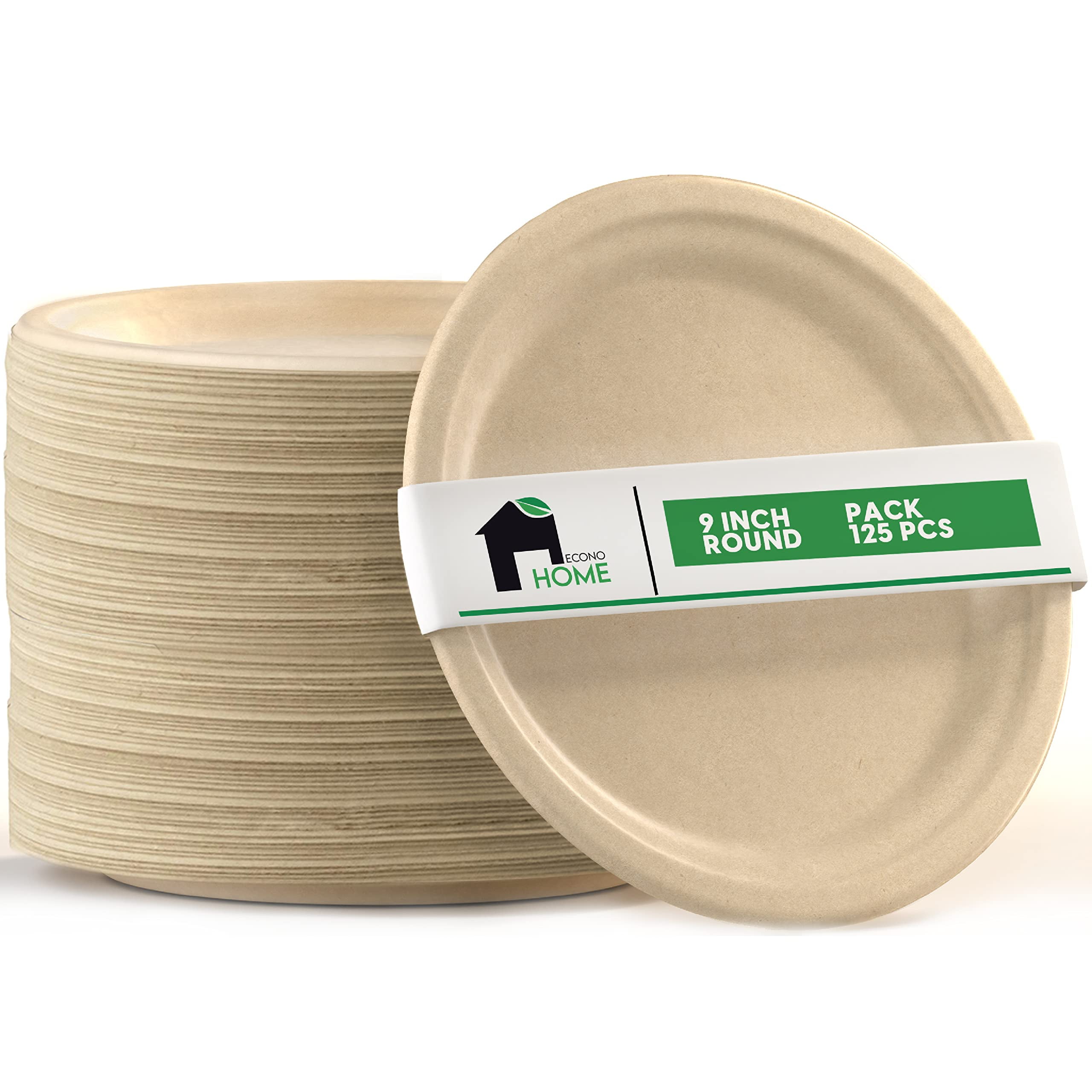 EconoHome 9 Inch Compostable TSF6 Paper Plates [125-Pack] - Eco ...