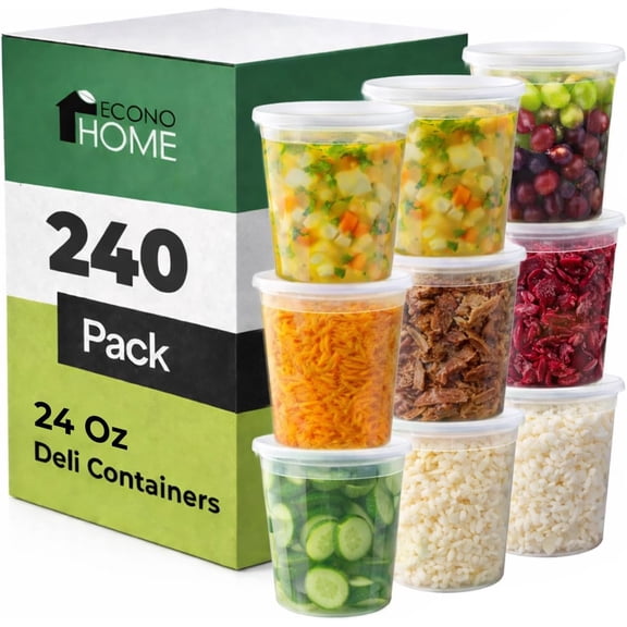 EconoHome Clear Deli Containers with Lids - 240-Pack, 24oz Plastic Containers with Lids for Food Storage, Meal Prep, Leftover, Restaurant Business, Takeout - Fridge, Microwave & Freezer-Safe