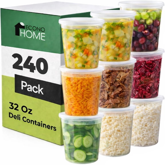 EconoHome Clear Deli Containers with Lids - 240-Pack, 32oz Plastic Containers with Lids for Food Storage, Meal Prep, Leftover, Restaurant Business, Takeout - Fridge, Microwave & Freezer-Safe
