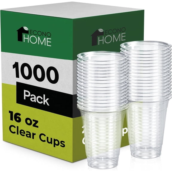 EconoHome Clear PET Plastic Cups – 16oz (Pack of 1000) – Crystal Clear, Durable, Disposable Beverage Cups – Perfect for Parties, Events, and Businesses