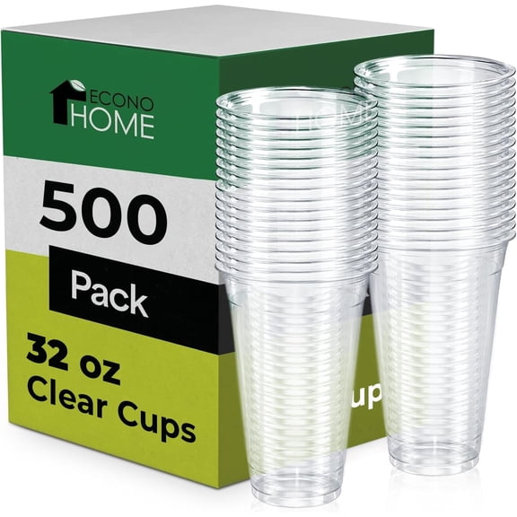 EconoHome Clear PET Plastic Cups – 32oz (Pack of 500) – Crystal Clear, Durable, Disposable Beverage Cups – Perfect for Parties, Events, and Businesses