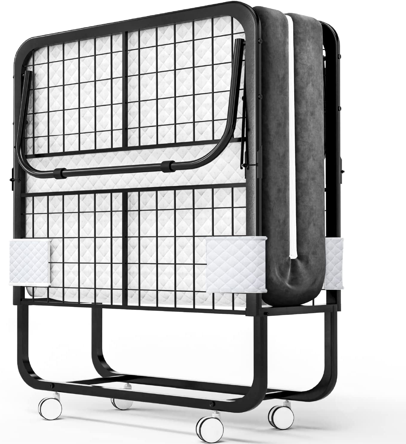Black Metal Foldable Rollaway Bed with Memory Foam Mattress