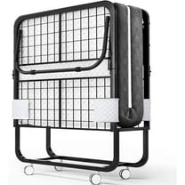 EconoHome Folding Bed with Mattress - 75x38 Twin Size Frame - Portable Rollaway Guest Bed with 5-inch Memory Foam Mattress - Space-Saving Foldable Design for Easy Storage (31 Inch)