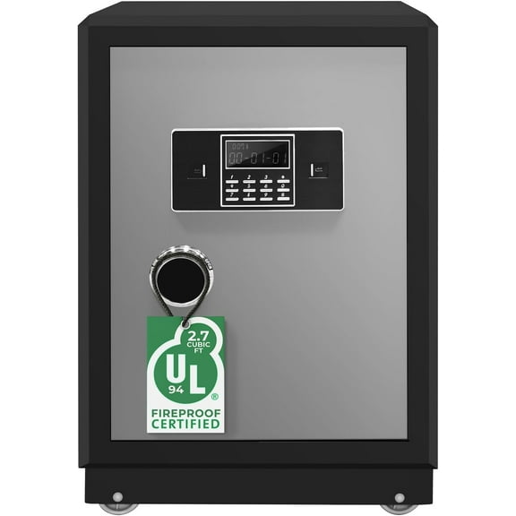 EconoHome Home Safe with Smart Lock System, Master Key - Wall-Mounted Steel Fire Proof Safe for Home Documents, Cash, Jewelry, Documents - Heatproof Up to 1700°F - 2.7 Cu. Ft Interior Capacity, Grey