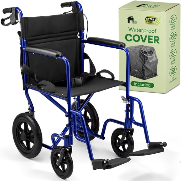 EconoHome Light Weight Wheelchair - Expedition Folding Transport Wheelchairs for Adults with Hand Brakes - Portable Ultra Lightweight Wheel Chair - Fully Assembled, Cover Included - 300 lb Capacity