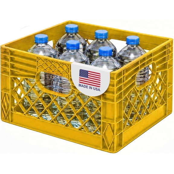EconoHome Milk Crate - Stackable Storage Crate with Built-In Handles - Heavy Duty Plastic Material - Ventilated Organizer Bin for Garage, Pantry, Classroom, Office & Moving - Yellow, 13x13x11, 1-Pack