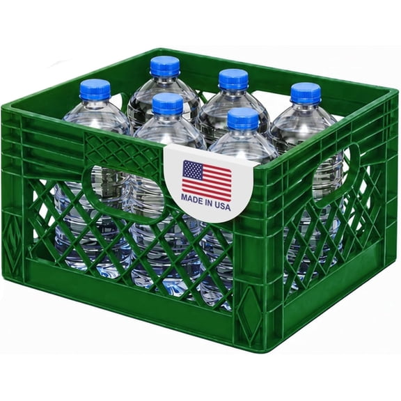 EconoHome Milk Crate - Stackable Storage Crate with Built-In Handles - Heavy Duty Plastic Material - Ventilated Organizer Bin for Garage, Pantry, Classroom, Office & Moving - Green, 13x13x11, 1-Pack