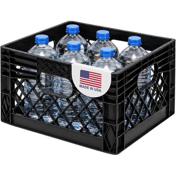 EconoHome Milk Crate - Stackable Storage Crate with Built-In Handles - Heavy Duty Plastic Material - Ventilated Organizer Bin for Garage, Pantry, Classroom, Office & Moving - Black, 13x13x11, 1-Pack