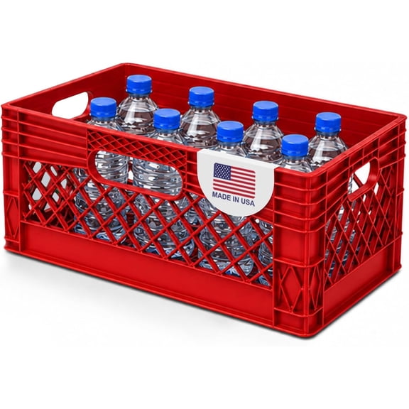 EconoHome Milk Crate - Stackable Storage Crate with Built-In Handles - Heavy Duty Plastic Material - Ventilated Organizer Bin for Garage, Pantry, Classroom, Office & Moving - Red, 19x13x11, 1-Pack