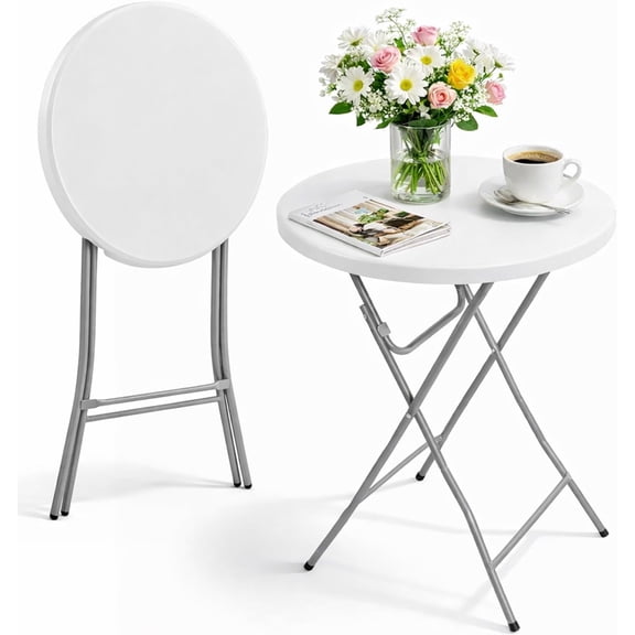 EconoHome Modern Foldable Bar Table – 40 Inch Tall Portable Bistro Pub Table, Sturdy Metal Base, No Assembly Needed, for Kitchen, Dining, Home Bar White