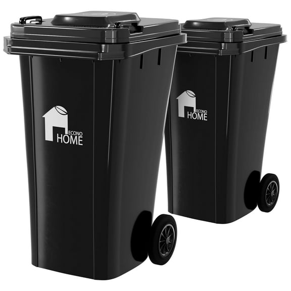 EconoHome Outdoor Garbage Can with Lid - 32 Gallon Trash Can for Backyard, Deck, Garage - Dual Wheels, Extra Heavy-Duty, Durable Handle - Versatile Home & Commercial Storage Container - Black, 2-Pack
