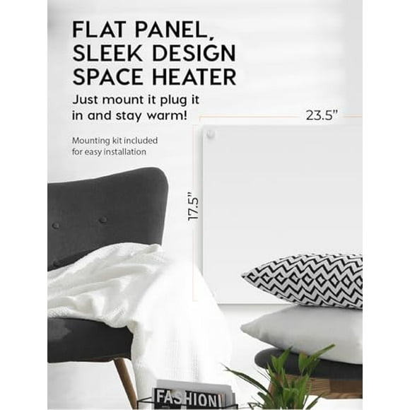 EconoHome Wall Mount Space Heater Panel - with Thermostat - 250 Watt Splashproof Convection Heater - Ideal for 100 Sq Ft Room or Bathroom - 120V Electric Heater - Updated Model