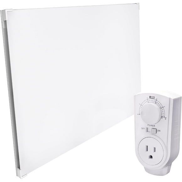 EconoHome Wall Mount Space Heater Panel - with Thermostat and Heat Guard Cover - 400W Convection Heater - for 120 Sq Ft Room - 120V Electric Heater - Updated Model