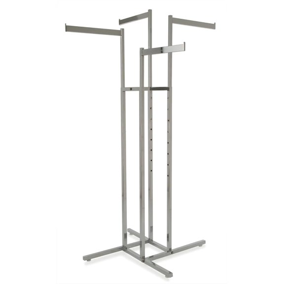 Econoco 4-Way Clothing Rack, Adjustable Height Display with 4 Straight Blade Arms and Square Tubing, Chrome