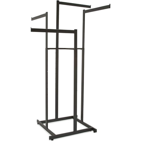 Econoco 4-Way Clothing Rack. Adjustable Straight Arm Garment Display with Rectangular Tubing and Tab Stops, Matte Black