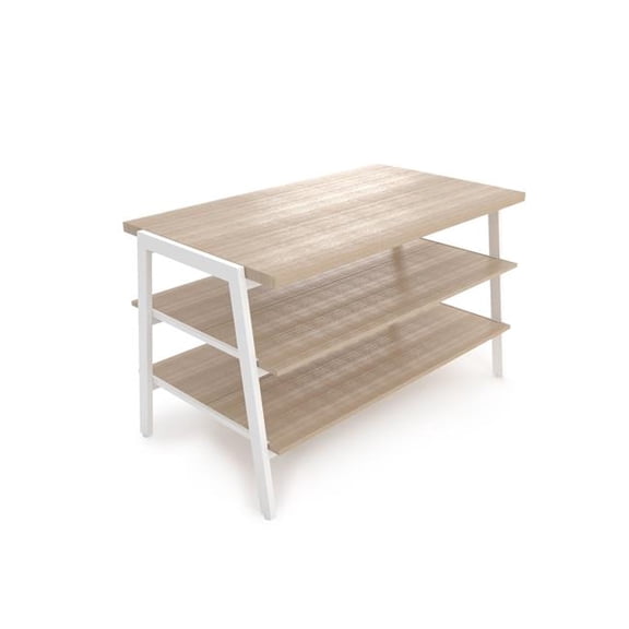 Econoco AP3TW 49.87 x 30 x 32.3 in. Aspect 3 Tier Retail Display Tables - Gloss White Frame with Raw Oak Woodgrain Shelves