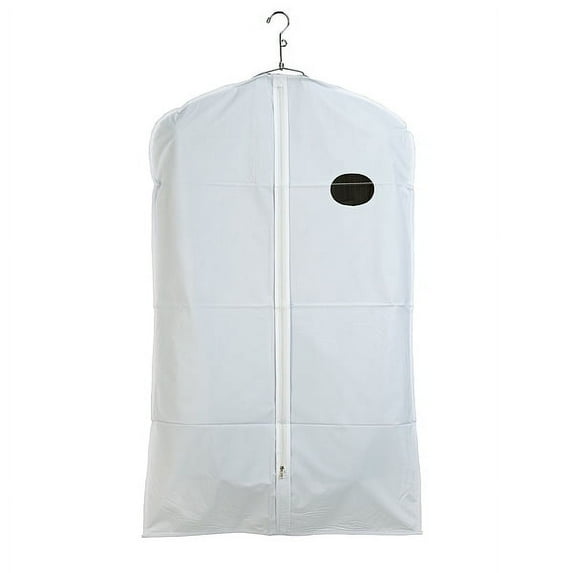 Econoco 54/W - 24" x 54" Coat Cover - White with White Trim - Made of 3 gauge Vinyl Taffeta with Oval Window and Center Zipper - Pack of 100