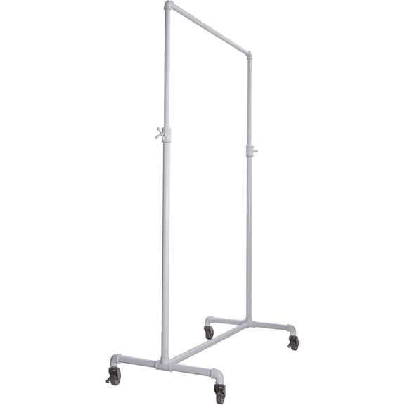 Econoco Pipeline Adjustable Ballet Bar Rack, Rolling Clothing Display with Vintage Style and Adjustable Height, Gloss White