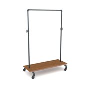 Econoco PSBBADJKBN Pipeline Adjustable Ballet Bar Rack with Base Shelf - Anthracite Grey Rack with Dark Brown Wood Grain Base Shelf