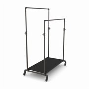 Econoco PSBBLLADJKBK Pipeline Adjustable Double Bar Ballet Rack with Base Shelf - Anthracite Grey Rack with Black Base Shelf