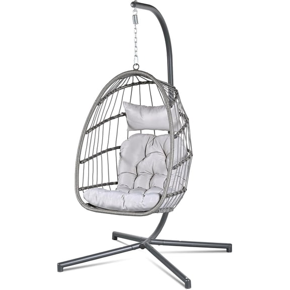 Econohome Hanging Egg Chair with Stand - Indoor/Outdoor Swing Hammock Chair with Plush, Washable Cushions, 350LBS Capacity, Ideal for Relaxation in Bedrooms, Balconies, Gardens, and Patios