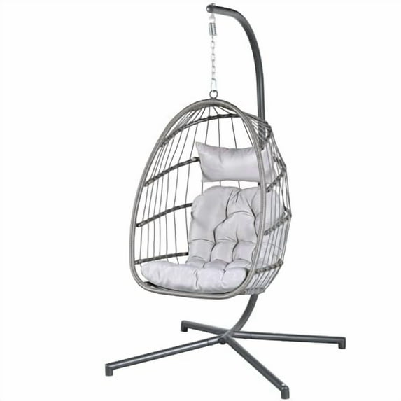 Econohome Hanging Egg Chair with Stand - Indoor/Outdoor Swing Hammock Chair with Plush, Washable Cushions, 350LBS Capacity, Ideal for Relaxation in Bedrooms, Balconies, Gardens, an