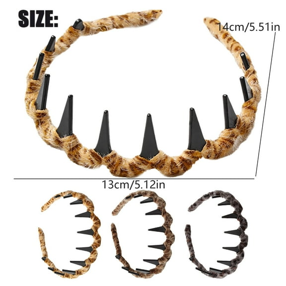 Economical! Beauos Gray Leopard Headband, 3 Pack, With Teeth, Secure Hold & Comfortable, High Cranial Shape, for Wedding/Party/Daily Wear