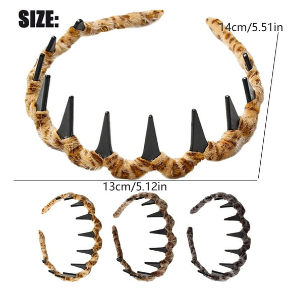 Economical! Beauos Gray Leopard Headband, 3 Pack, With Teeth, Secure Hold & Comfortable, High Cranial Shape, for Wedding/Party/Daily Wear