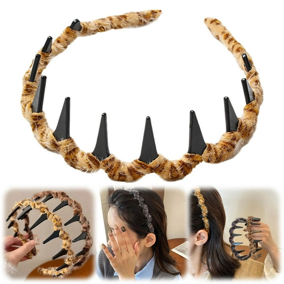 Economical! Beauos Multicolor Leopard Headband, 3 Pack, With Teeth, Secure Hold & Comfortable, High Cranial Shape, for Wedding/Party/Daily Wear(A+B+C)