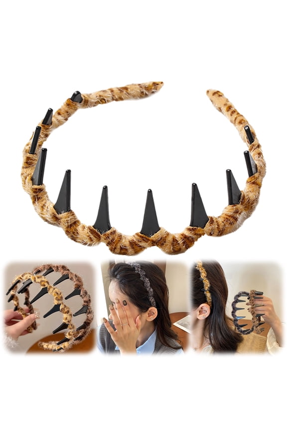 Economical! Beauos Multicolor Leopard Headband, 3 Pack, With Teeth, Secure Hold & Comfortable, High Cranial Shape, for Wedding/Party/Daily Wear(A+B+C)