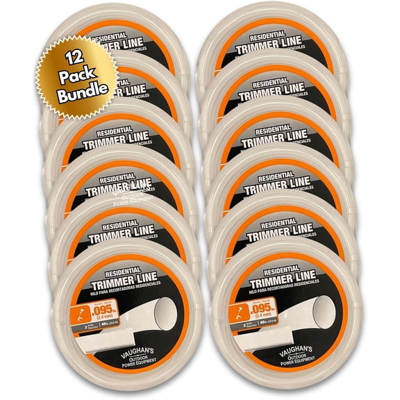 Economy .095" Trimmer Line, 40ft | White Round Polymer | Residential Universal Eater String for Gas & Electric & Battery Models | Made in The (12 Pack)