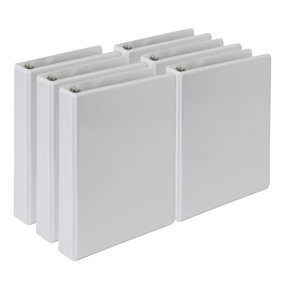 Economy 1 Inch Mini 3 Ring Binder, Made in The USA, Round Ring Binder, Non-Stick Customizable Cover, White, 6 Pack
