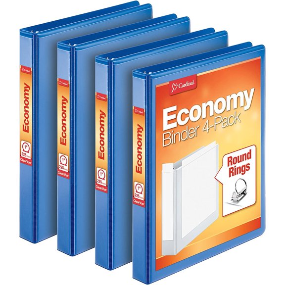 Economy 3 Binder, 1 Inch, Presentation View, Blue, Holds 225 Sheets, Nonstick, PVC Free, 4 Pack of Binders (79511)
