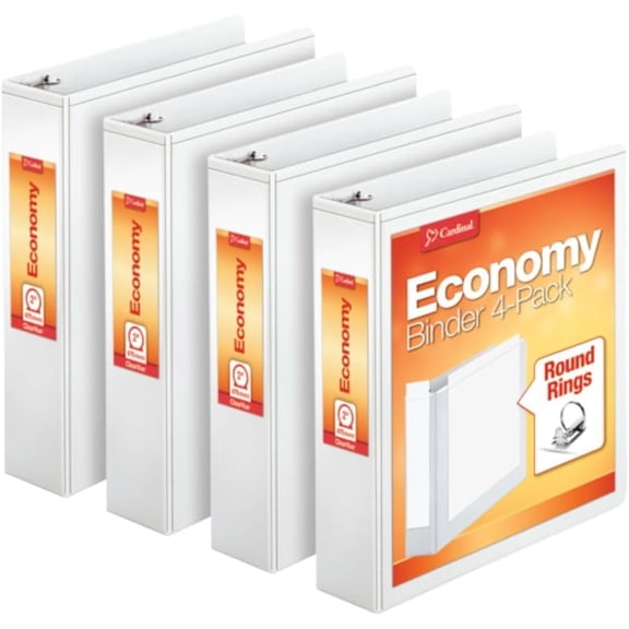 Economy 3 Ring Binder, 2 Inch, Presentation View, White, Holds 475 Sheets, Nonstick, PVC Free, 4 Pack of Binders (79520)