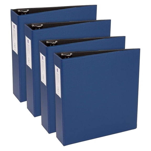 Economy 3 Ring Binders, 3" Round Rings, 460-Sheet Capacity, Blue, 4 Pack (17703)