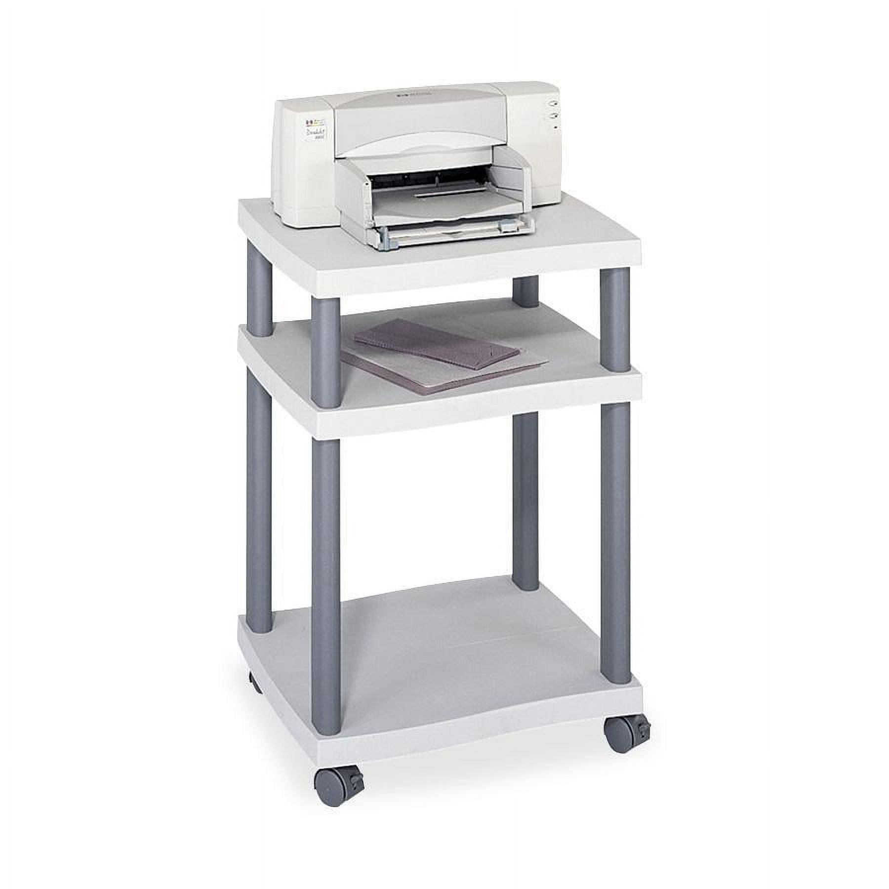 Gray and White Plastic 3-Shelf Printer Stand with Locking Wheels