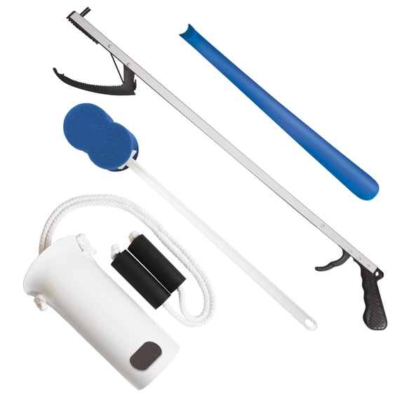 Rehabilitation Advantage Economy Hip or Knee Replacement 4 Piece Recovery Kit Set with 32-Inch Reacher Grabber & Sock Aid